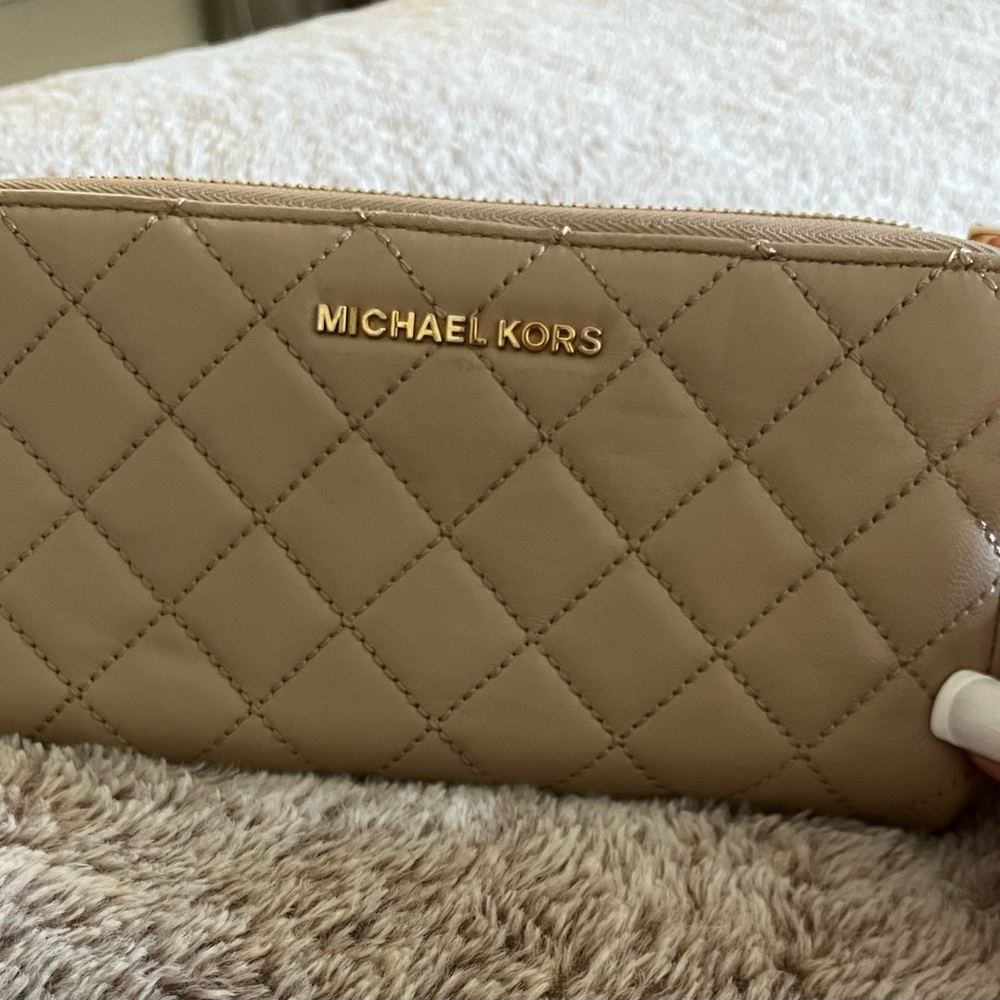 Michael Kors Tan Quilted Clutch
